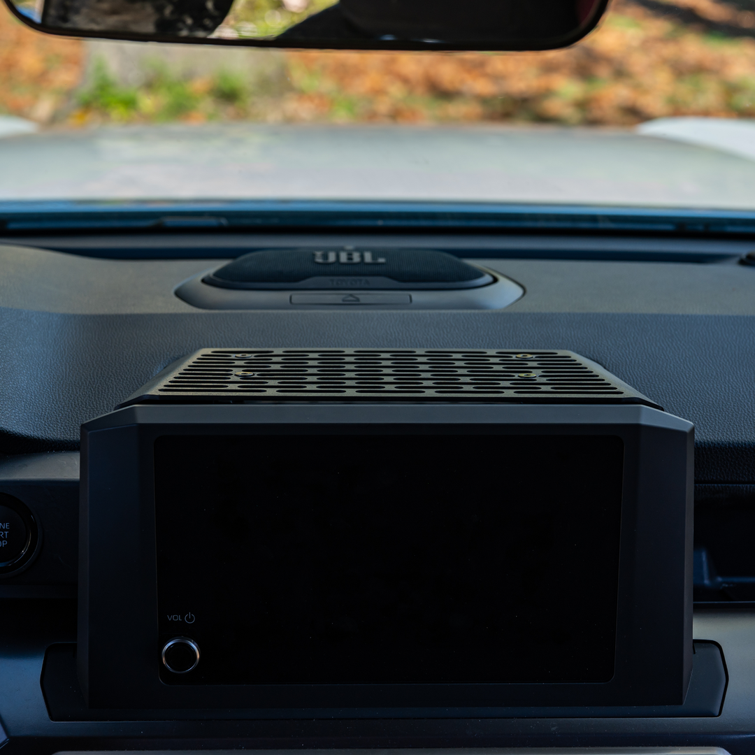 Mountech dash mount installed above the 8-inch screen in a 2024 Toyota Tacoma