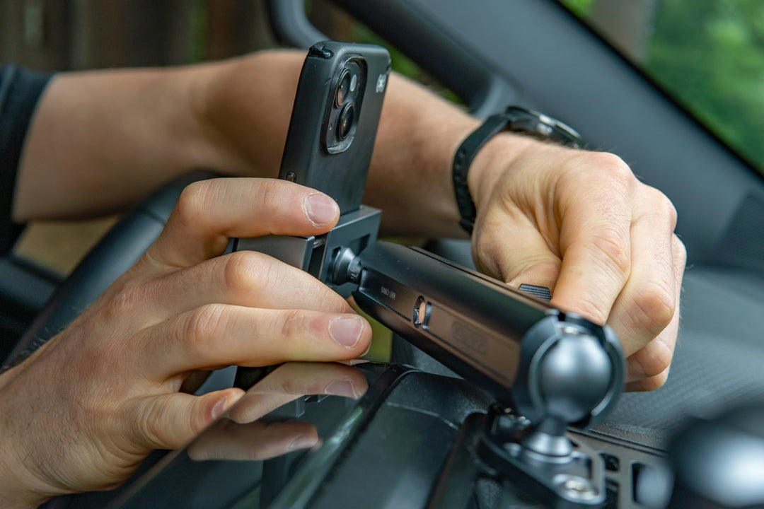 Mountech phone holder mounted on a 1 inch ball arm