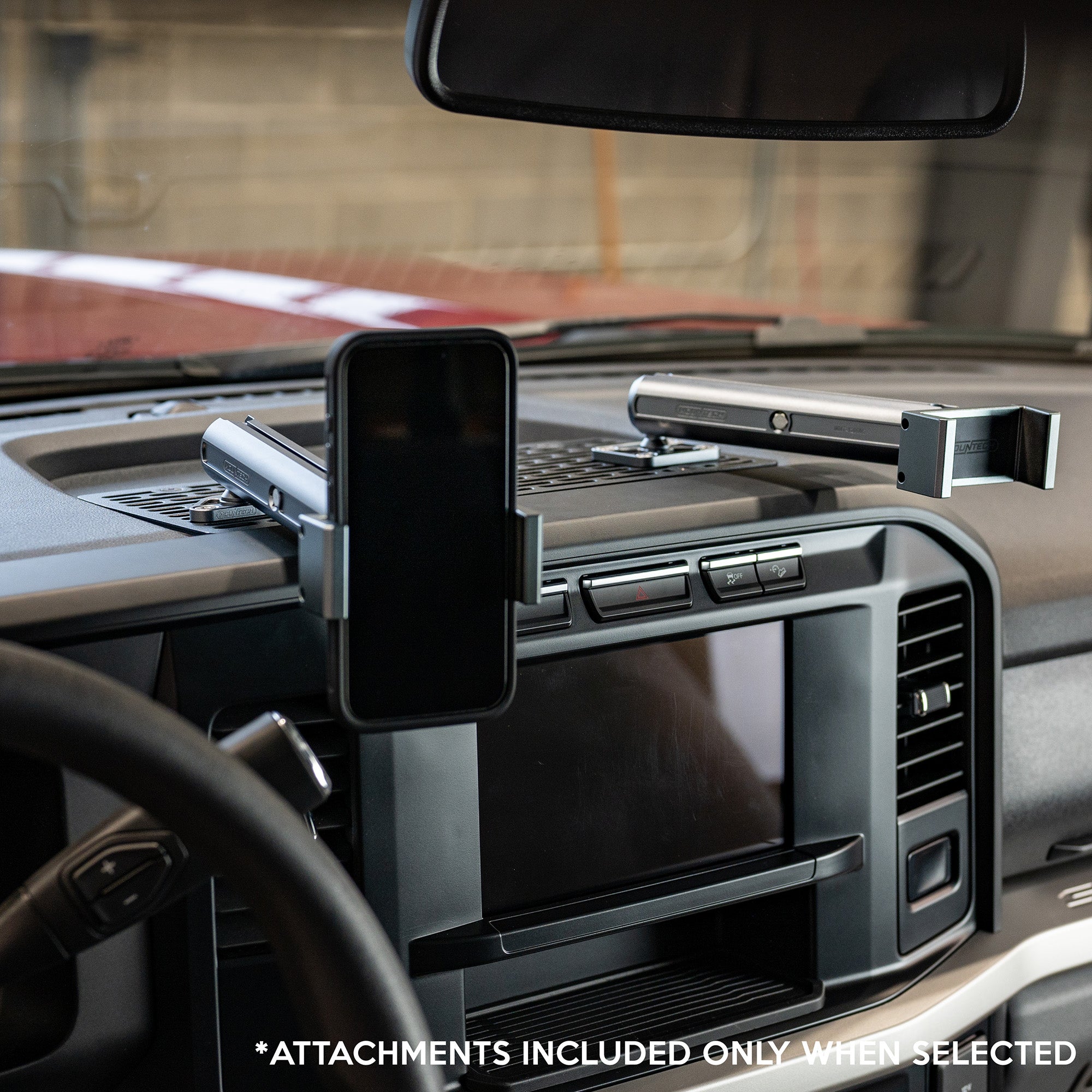 BuiltRight dash mount installed above the center display with Mountech hardware