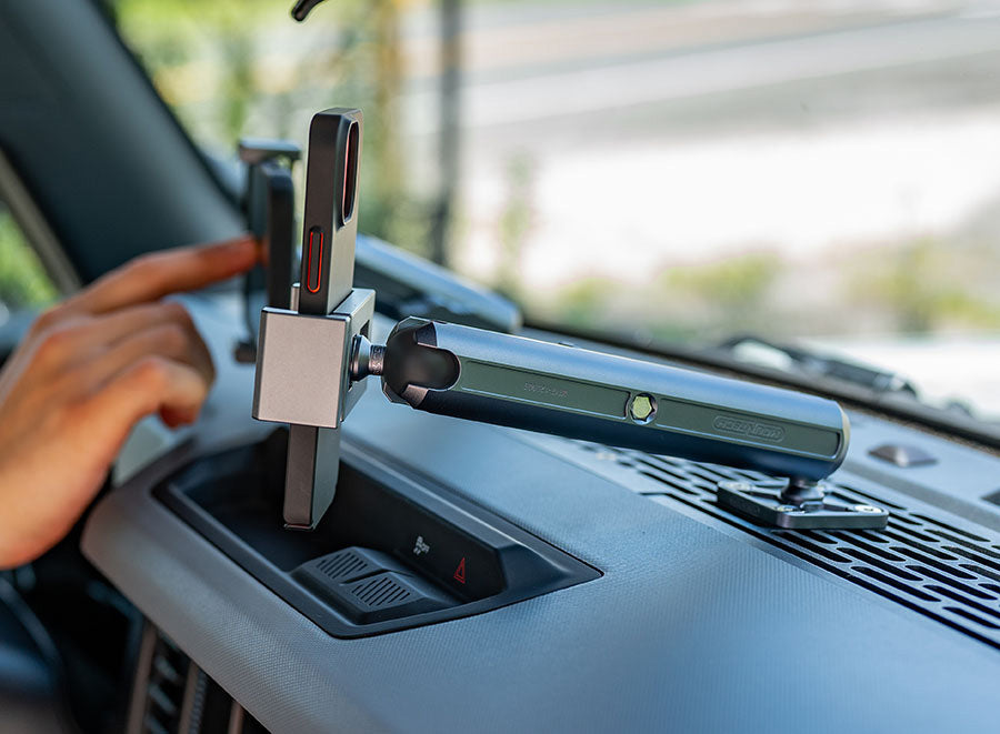 Mountech spring-loaded phone holder on a 1-inch ball arm