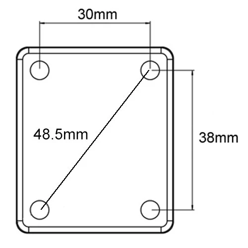 AMPS mounting pattern diagram, 30 mm by 38 mm four-hole rectangle